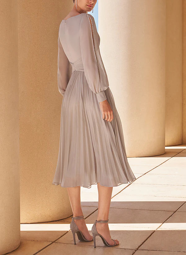 A-line V-neck long sleeve formal dress, alternative view.