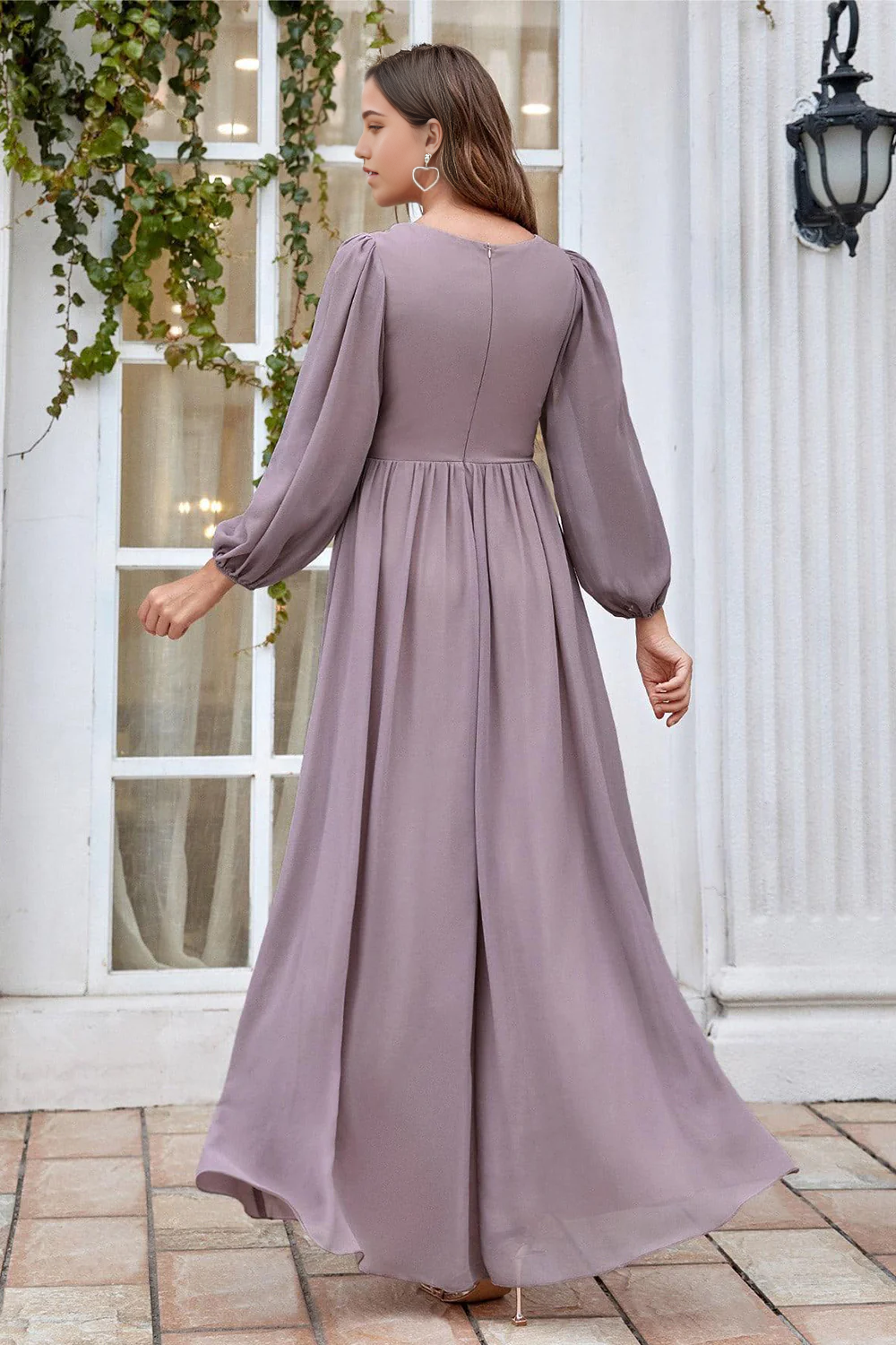 Back view of the A-line Mother of the Bride gown.