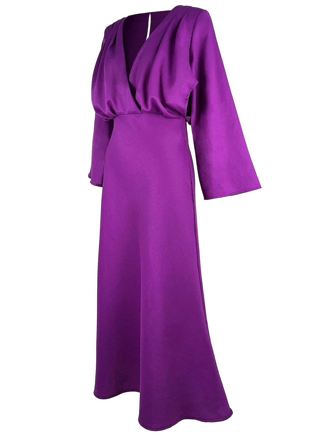 Close-up of the V-neckline and long sleeves with fringe.