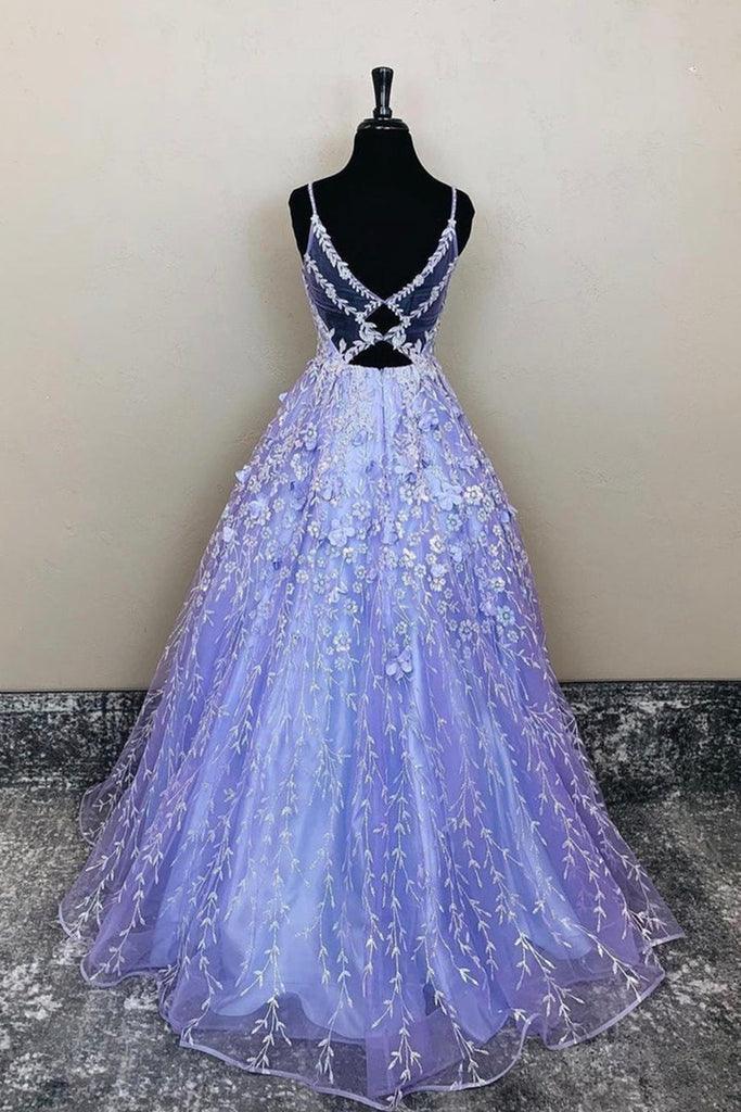 A-Line V-Neck long sleeve lace floral prom maxi dress, showcasing lace detail.