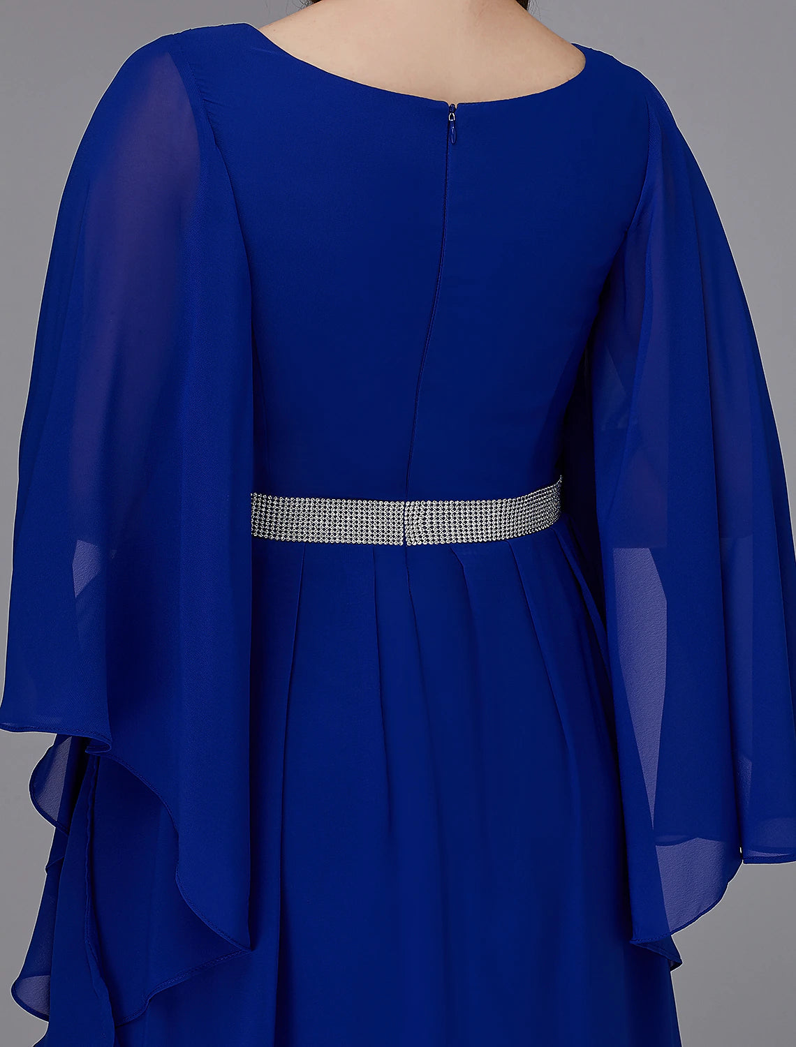 Back view of the A-line formal gown, showcasing the delicate lace-up detail.