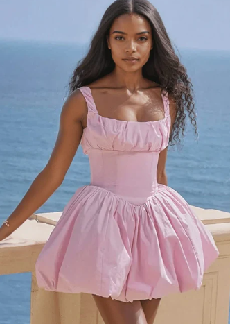 Back view of the A-line V-neck homecoming dress, showcasing its short length.