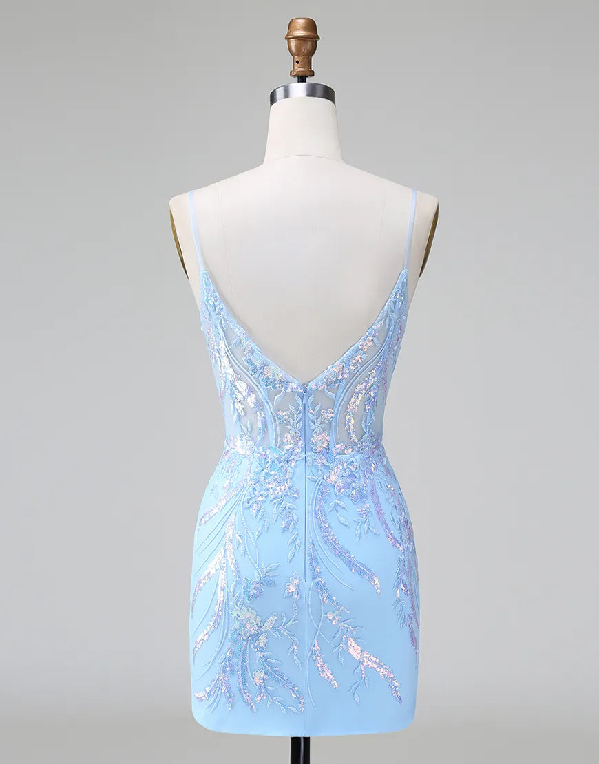 Purple sequined and embroidered A-line maxi homecoming dress with V-neck.