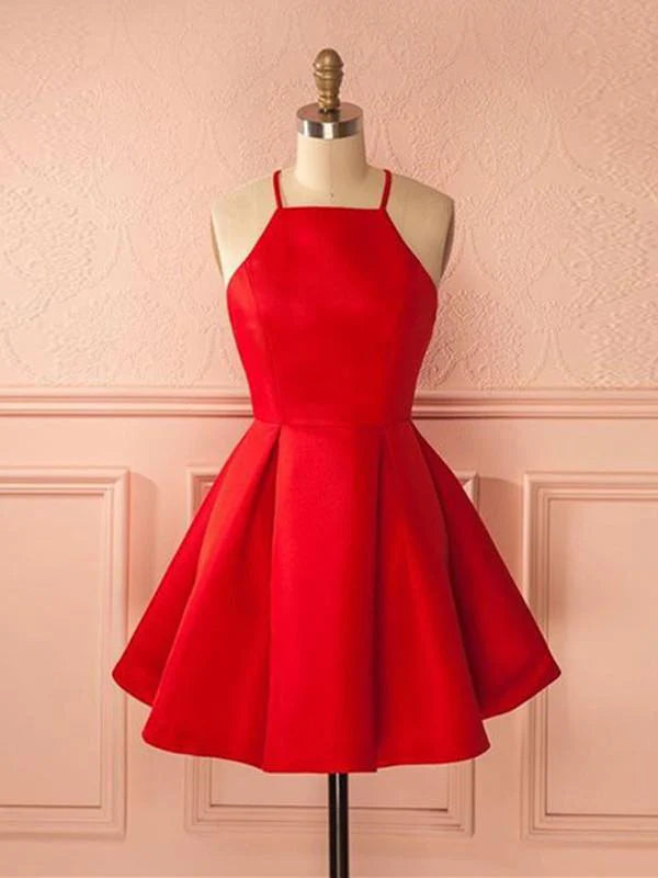 Woman wearing an elegant A-line V-neck short dress.