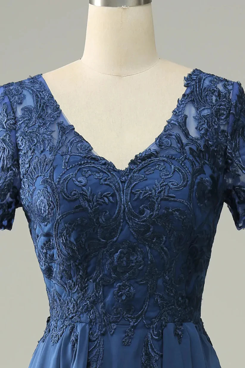 Close-up of applique on the short sleeve of the A-line dress.