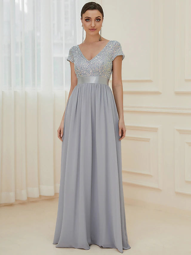 Back view of the elegant A-line bridesmaid gown.