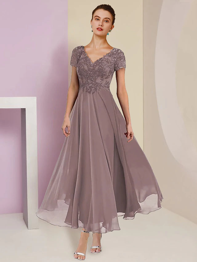 Side profile of the A-line dress, showing its elegant silhouette.