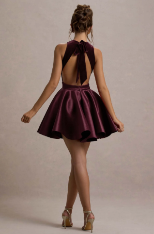 Back view of the elegant A-line V-neck sleeveless mini homecoming dress.