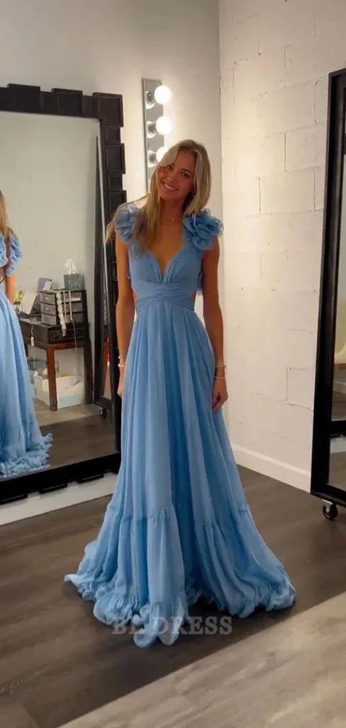 Elegant A-line V-neck maxi dress for formal occasions.