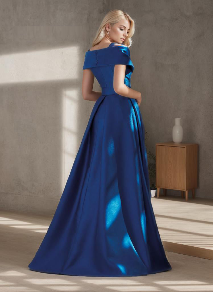 Back view of the elegant A-line evening gown.