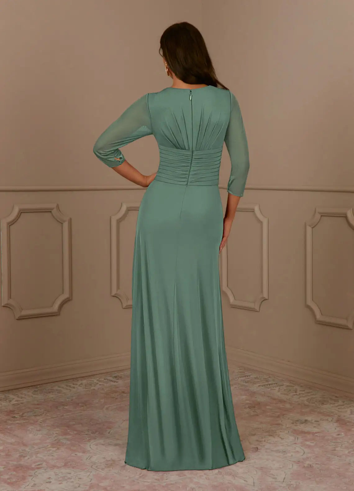 Side view of the A-Line V-Neck Mother of the Bride dress.