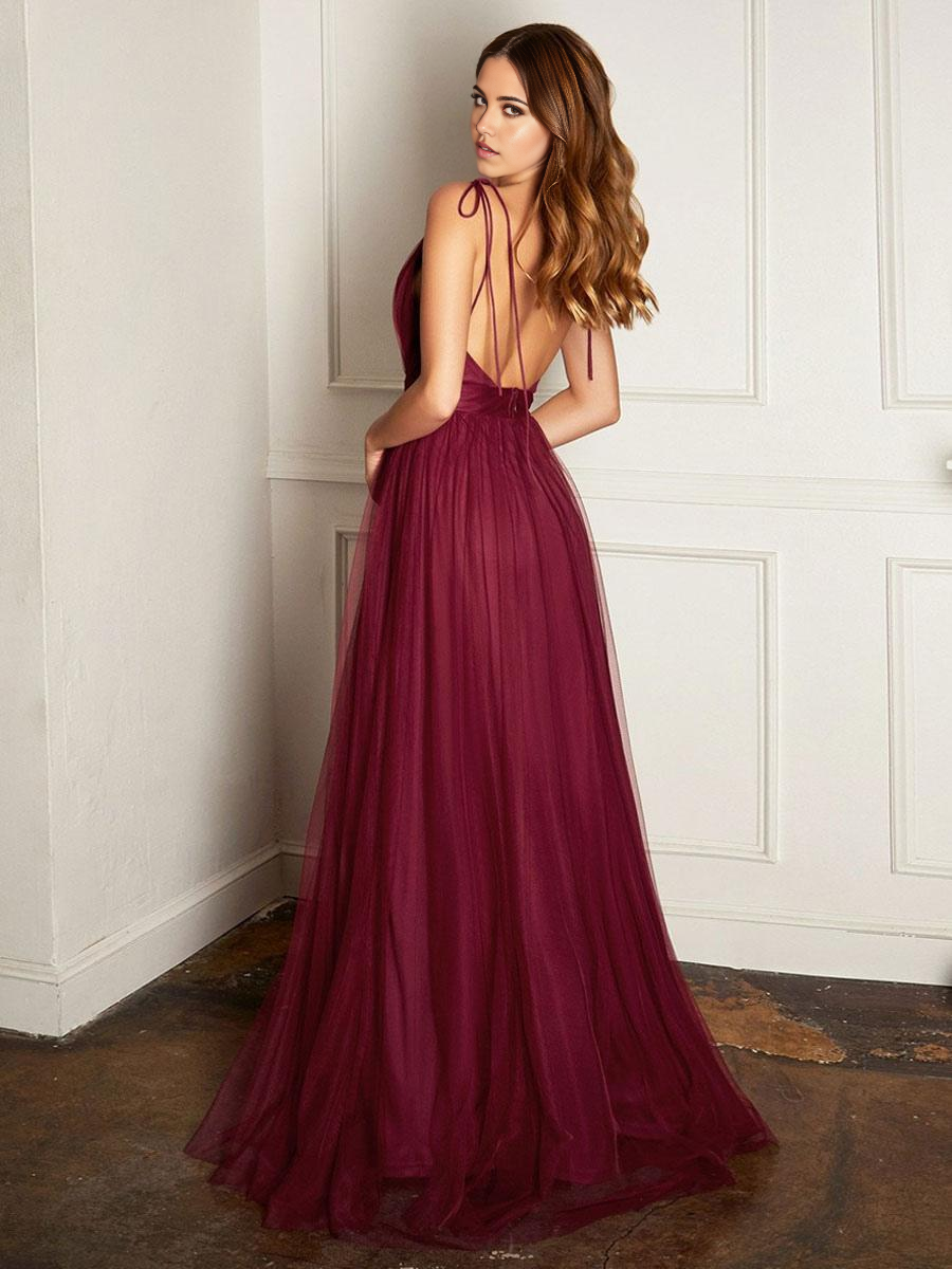 Back view of the A-Line V-Neck Sleeveless Tulle Bridesmaid Dress.