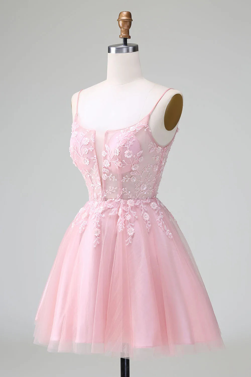 Back view of the short A-line tulle homecoming dress.