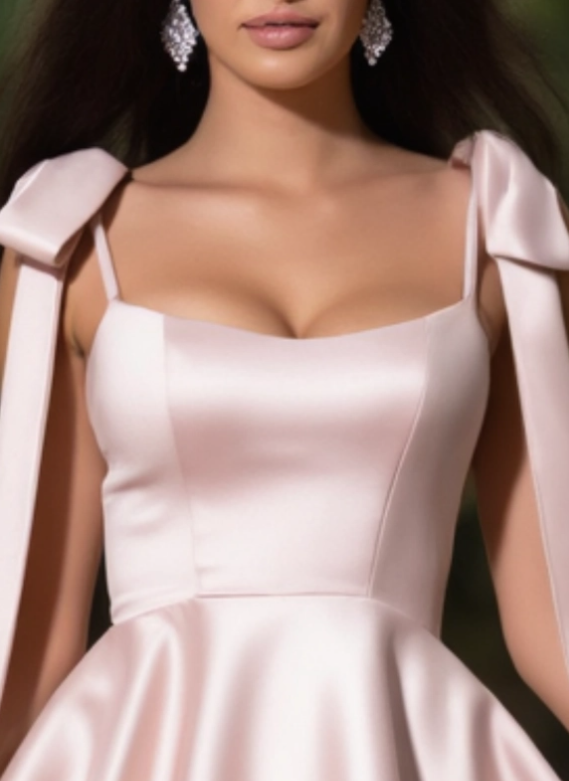 Back view of a pink spaghetti strap mini homecoming dress.