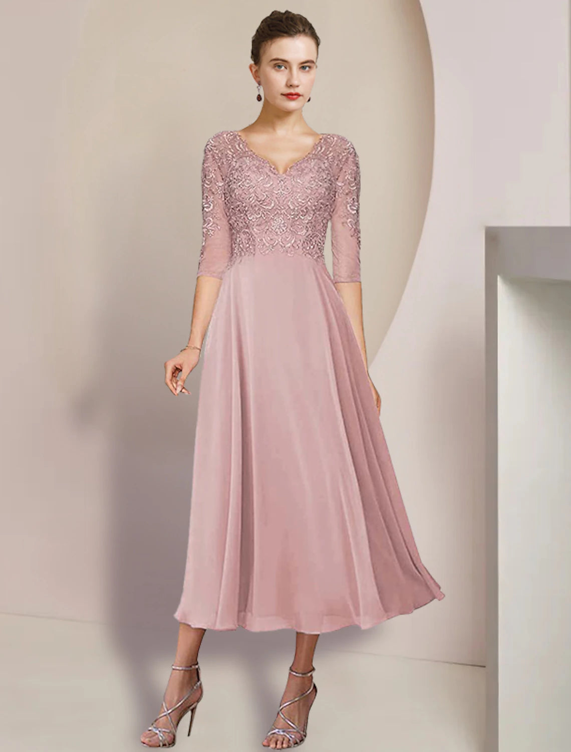 Detail of the matching wrap included with the two-piece formal dress.