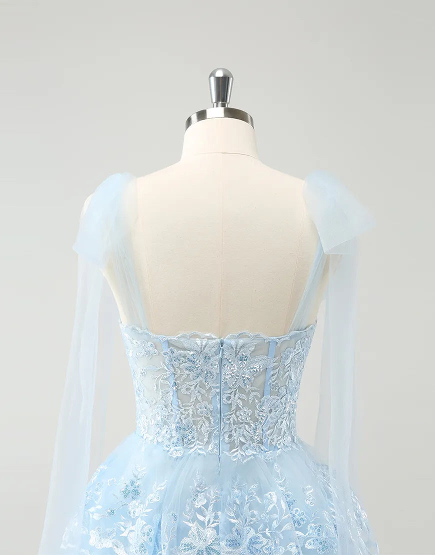 Side view of the A-line tiered tulle dress, highlighting its silhouette.