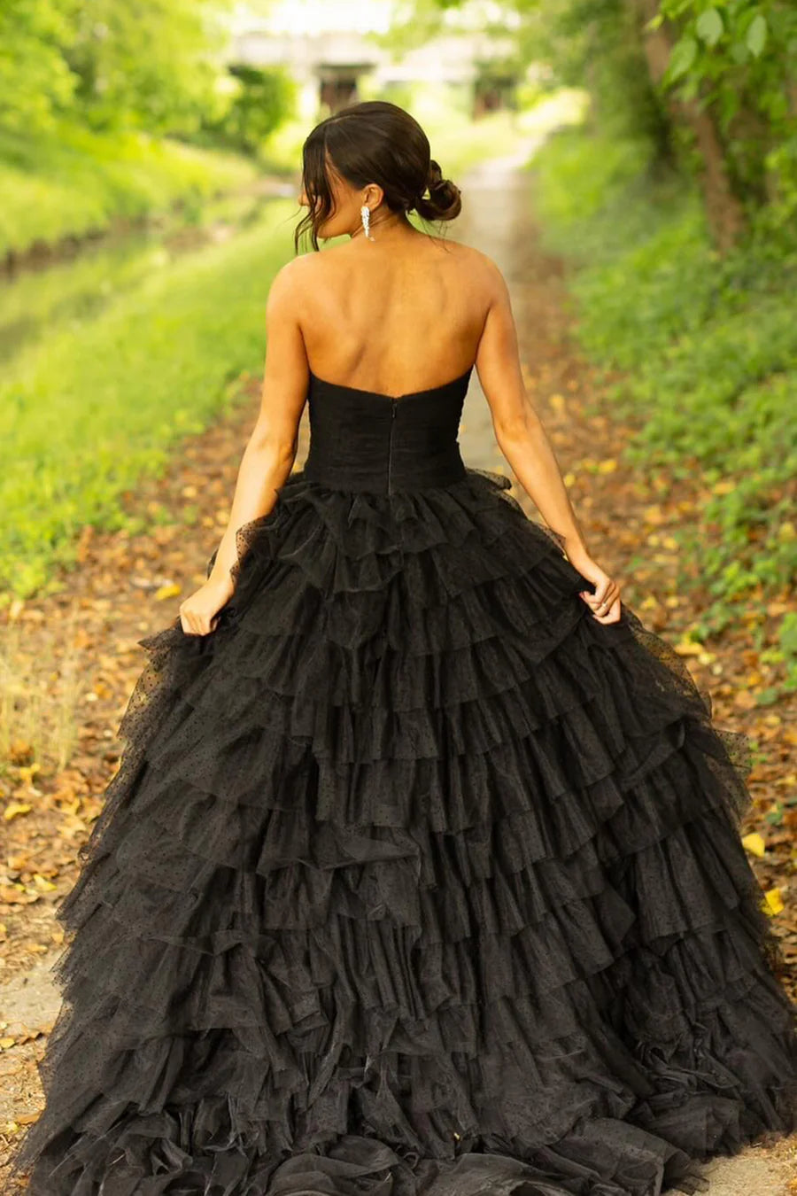 Elegant black tulle evening gown.