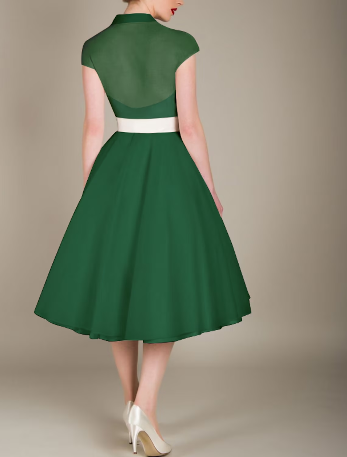 Black A-line V-neck dress with sash, suitable for formal events.