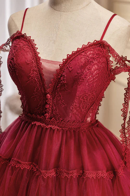 Back view of an A-Line V-Neck Tulle Short Homecoming Dress.