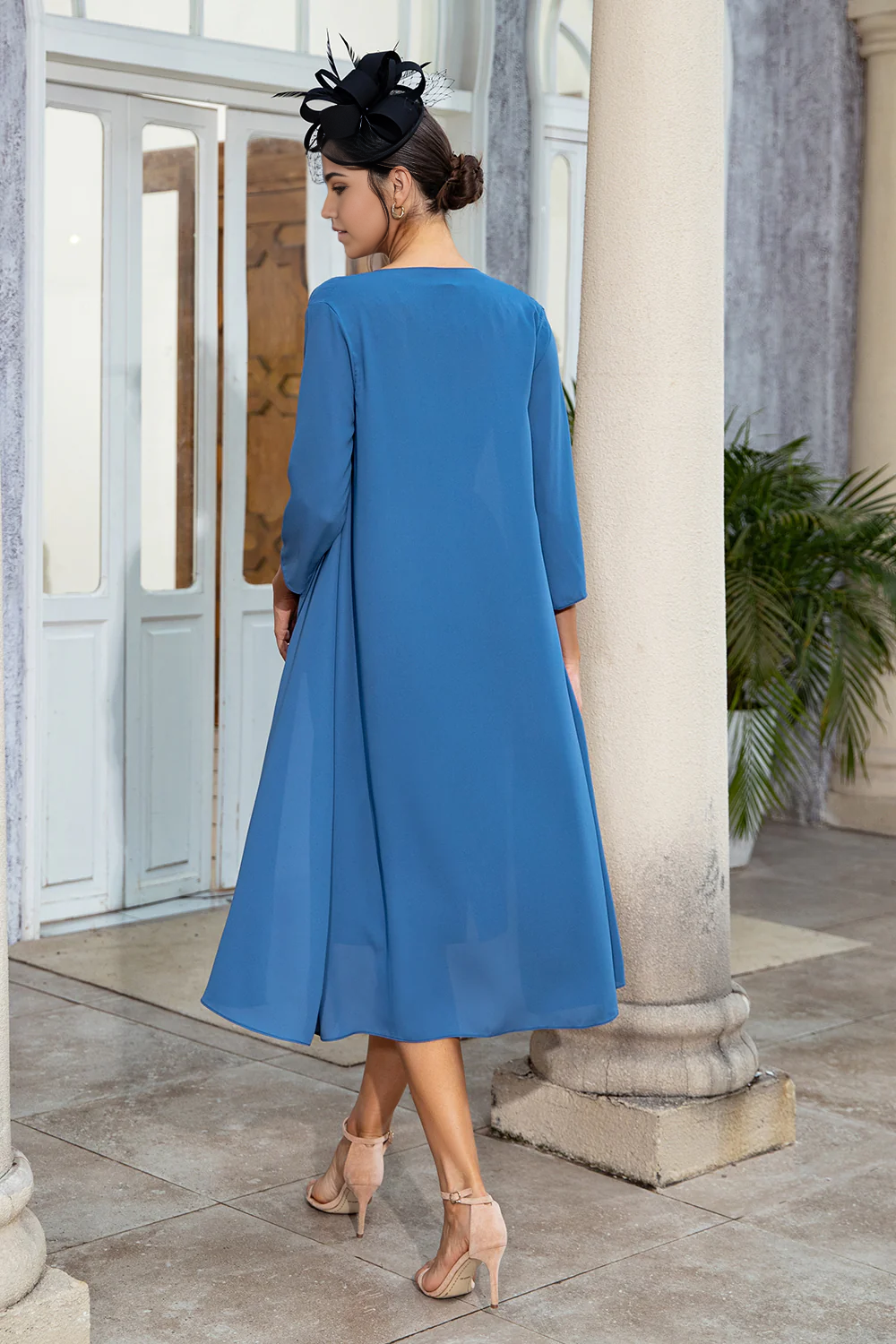 Back view of the A-line Mother of the Bride gown.