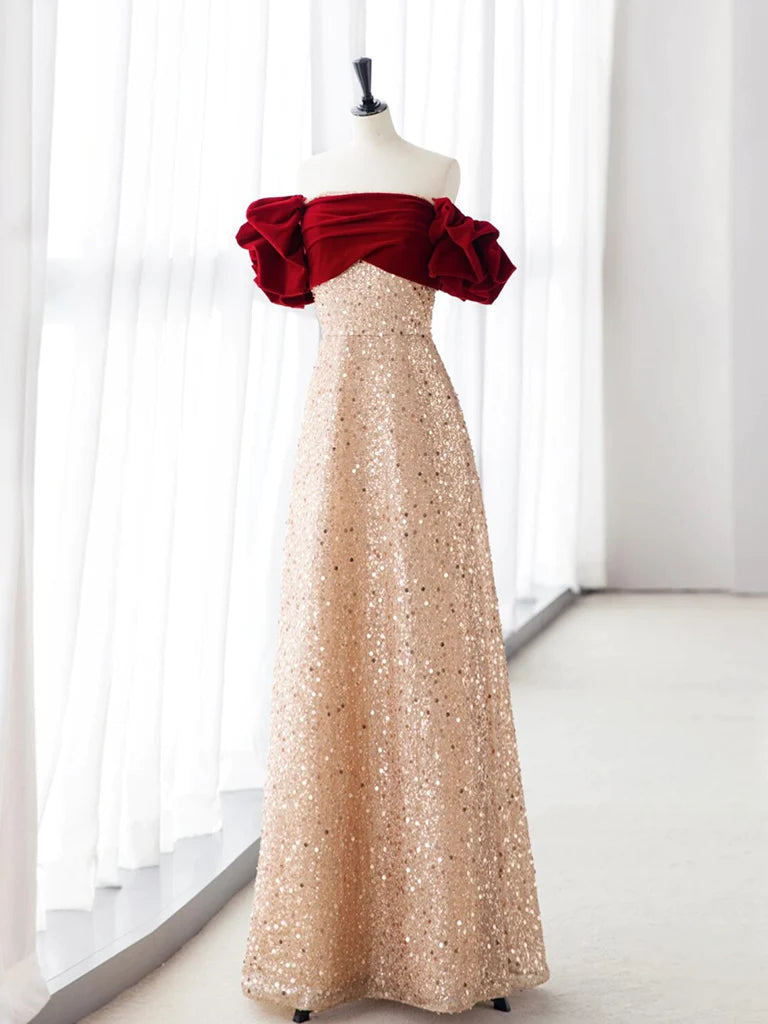 Elegant A-line velvet long prom gown with a V-neck.