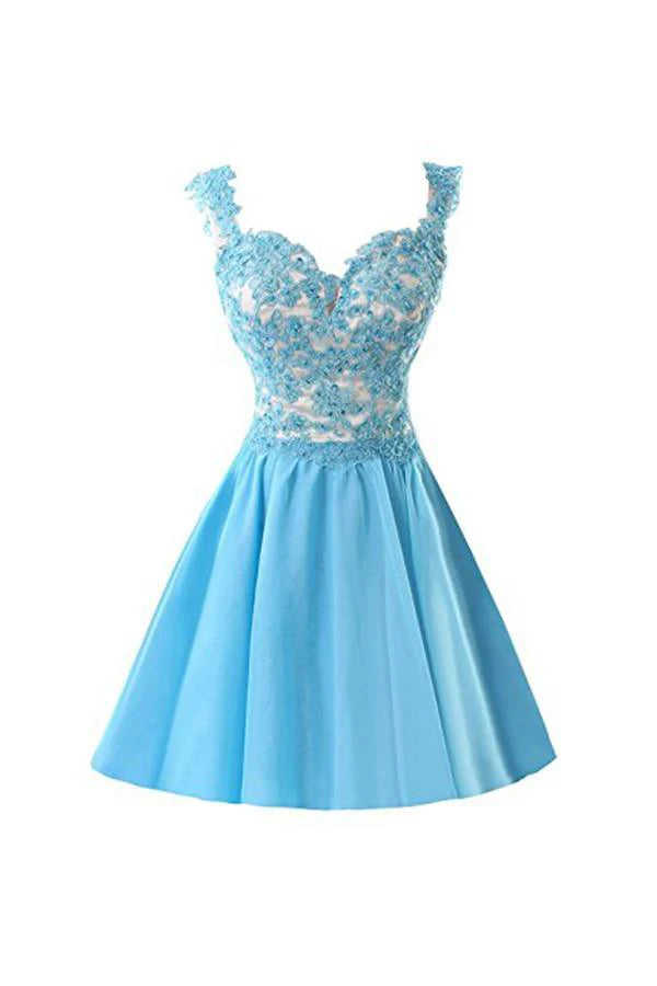 Elegant A-line chiffon applique short homecoming dress.