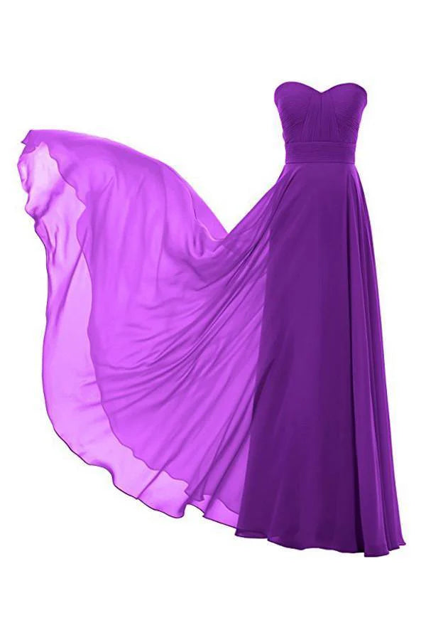 Elegant A-line chiffon bridesmaid dress with V-neckline.