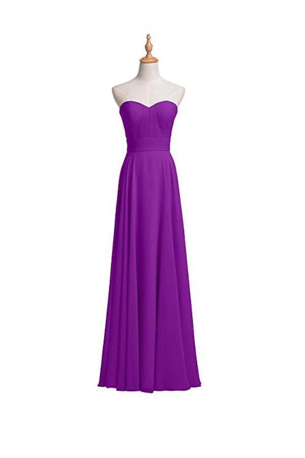 Flowing floor-length A-line bridesmaid dress in chiffon.
