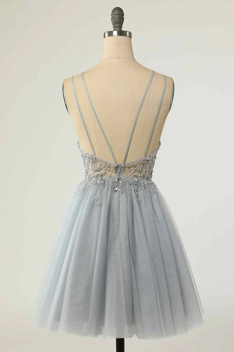 Detail of double straps on A-line Homecoming Dress.