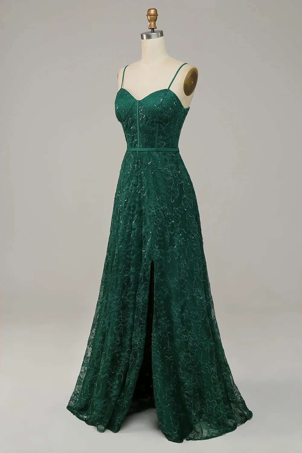 Back view of the A-line prom dress, showcasing the corset lacing.