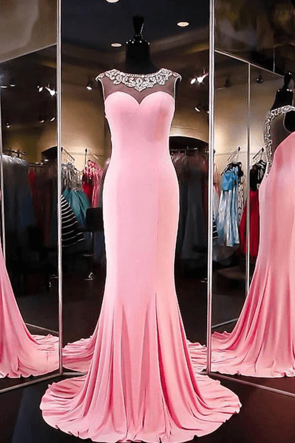 Elegant A-line mermaid satin long prom dress with spaghetti straps.