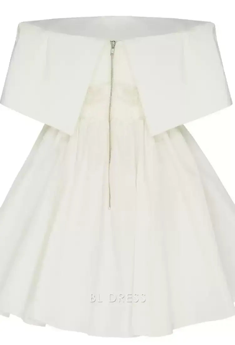 White A-line off-shoulder gown for special occasions.