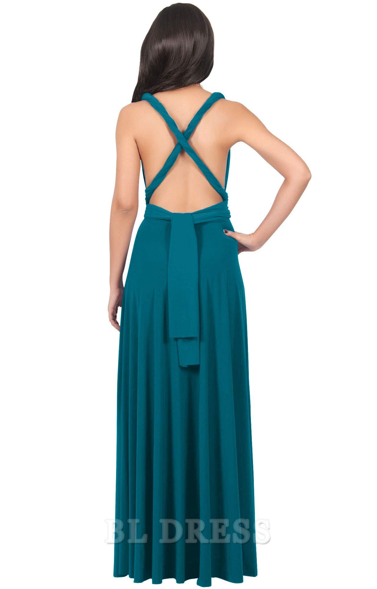 Model showcasing the convertible wrap styling of the A-line dress.