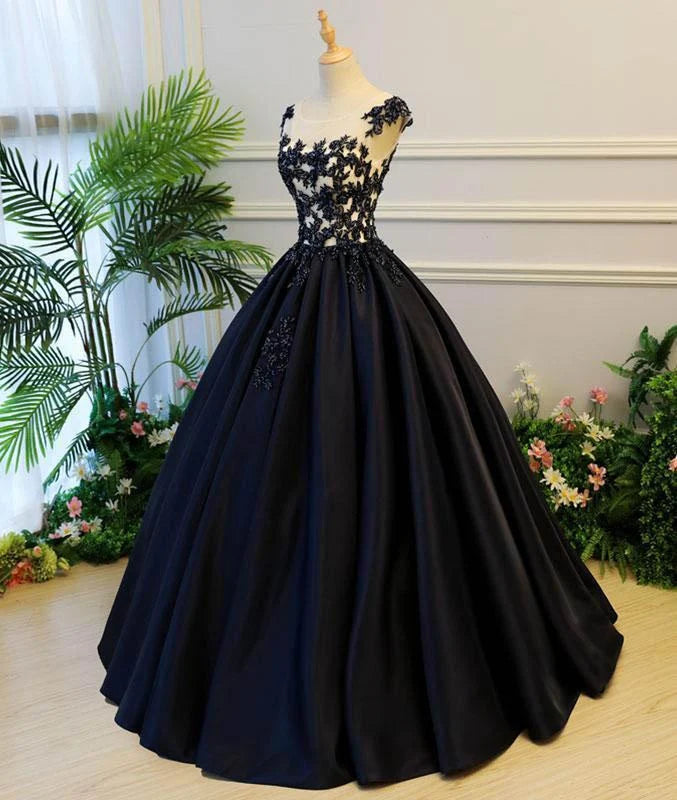 Side profile of a formal A-line dress, showcasing the flowing satin fabric.