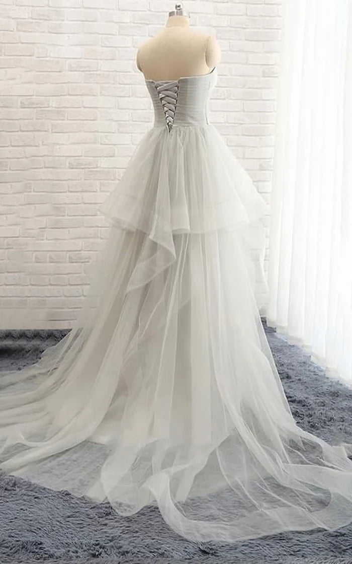 Back view of a beaded A-line wedding gown.