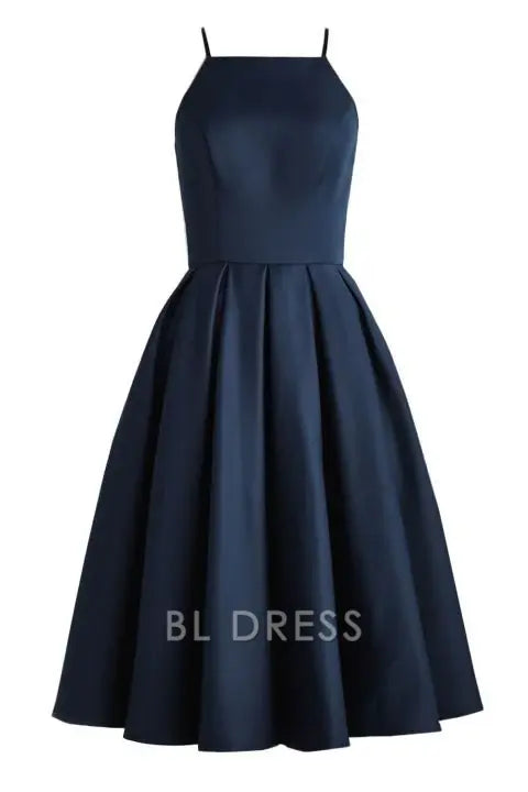 A-line short dress with spaghetti straps.