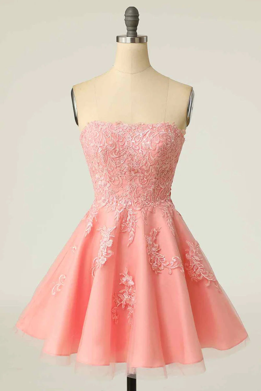 Elegant A-line strapless tulle homecoming dress.