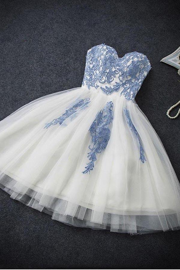 A-line strapless short homecoming dress.