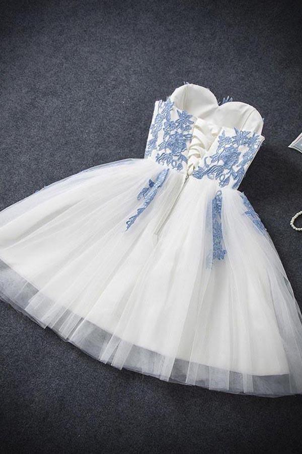 A-line strapless short party dress.