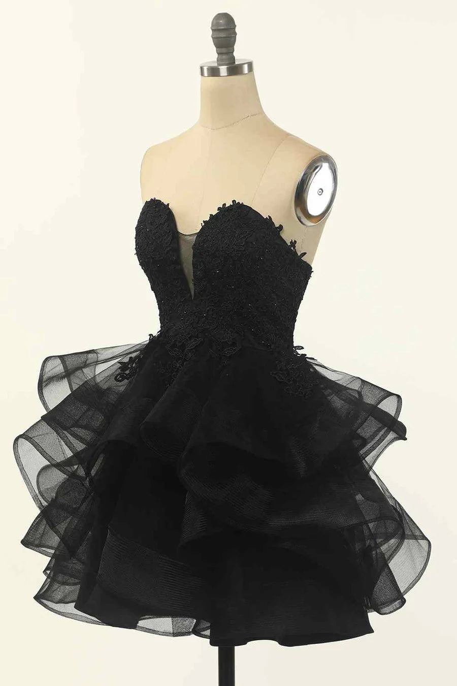 Back view of A-line strapless V-neck homecoming dress, showing skirt detail.