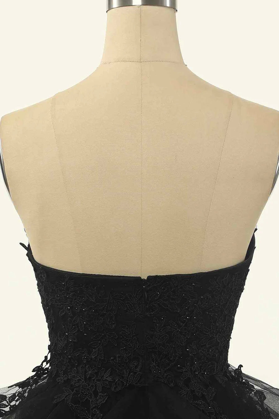 Full length view of the A-line strapless V-neck homecoming dress with multi-layers.
