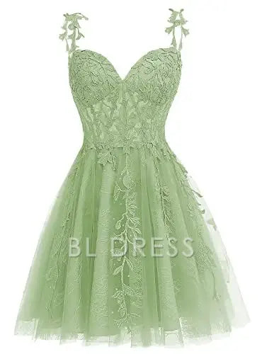 A-line sweetheart floral sage green short homecoming dress.