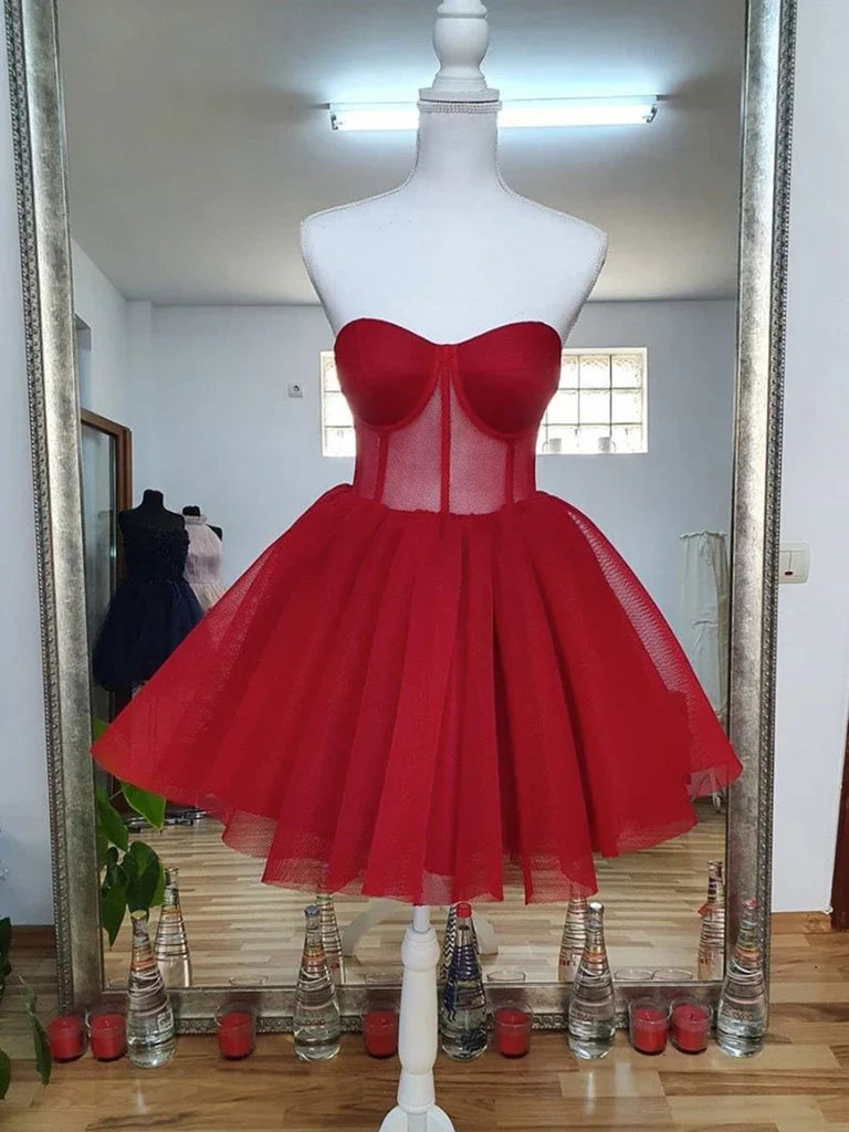 A-line short prom dress with sweetheart neckline.