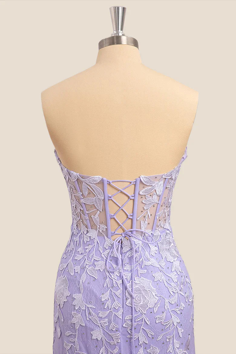 Full length view of a lavender mermaid formal dress.