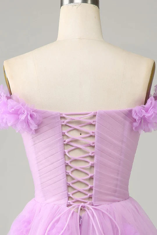 Close-up of the lace-up back on the mini homecoming dress.