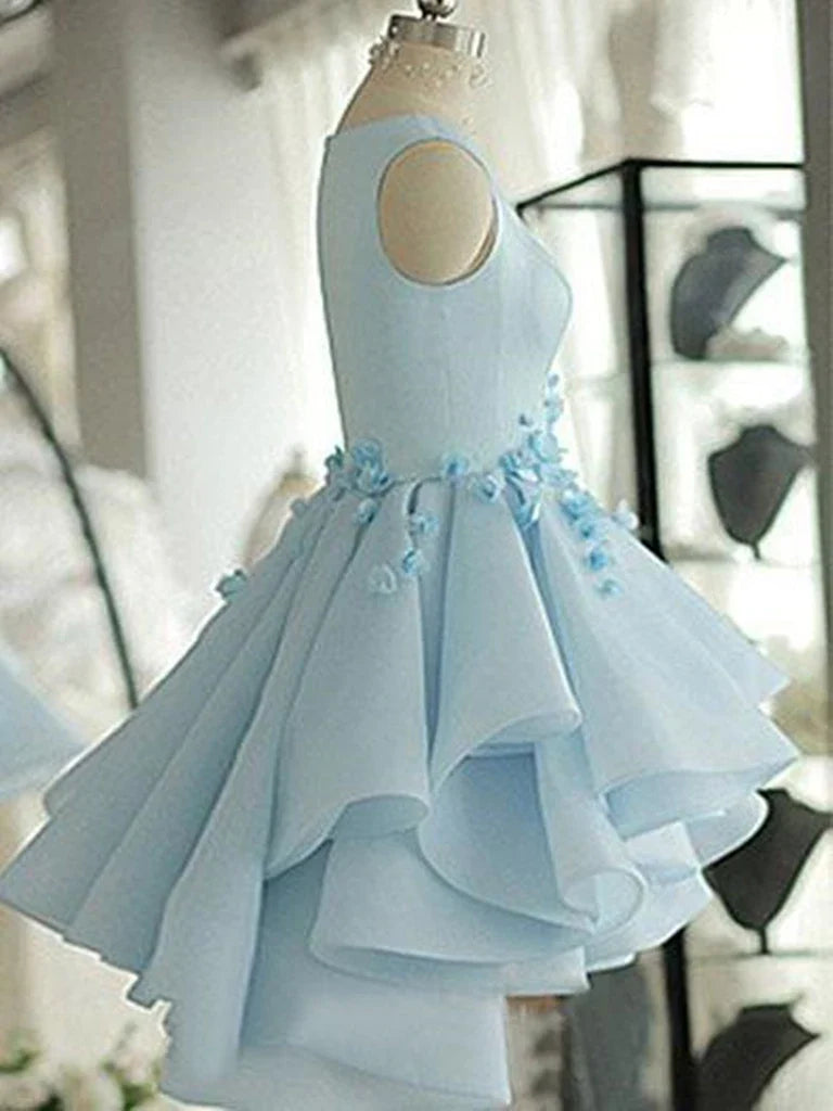 Elegant A-line 3D floral short homecoming dress with V-neckline.