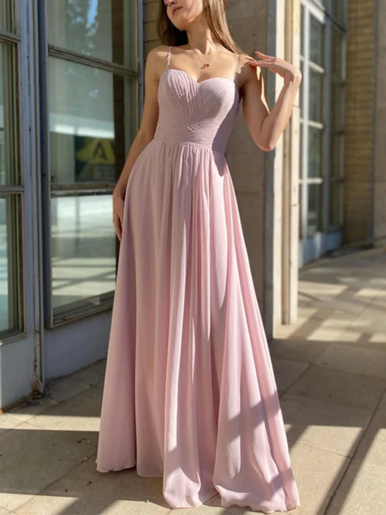 Elegant A-line V-neck chiffon long prom dress gown.