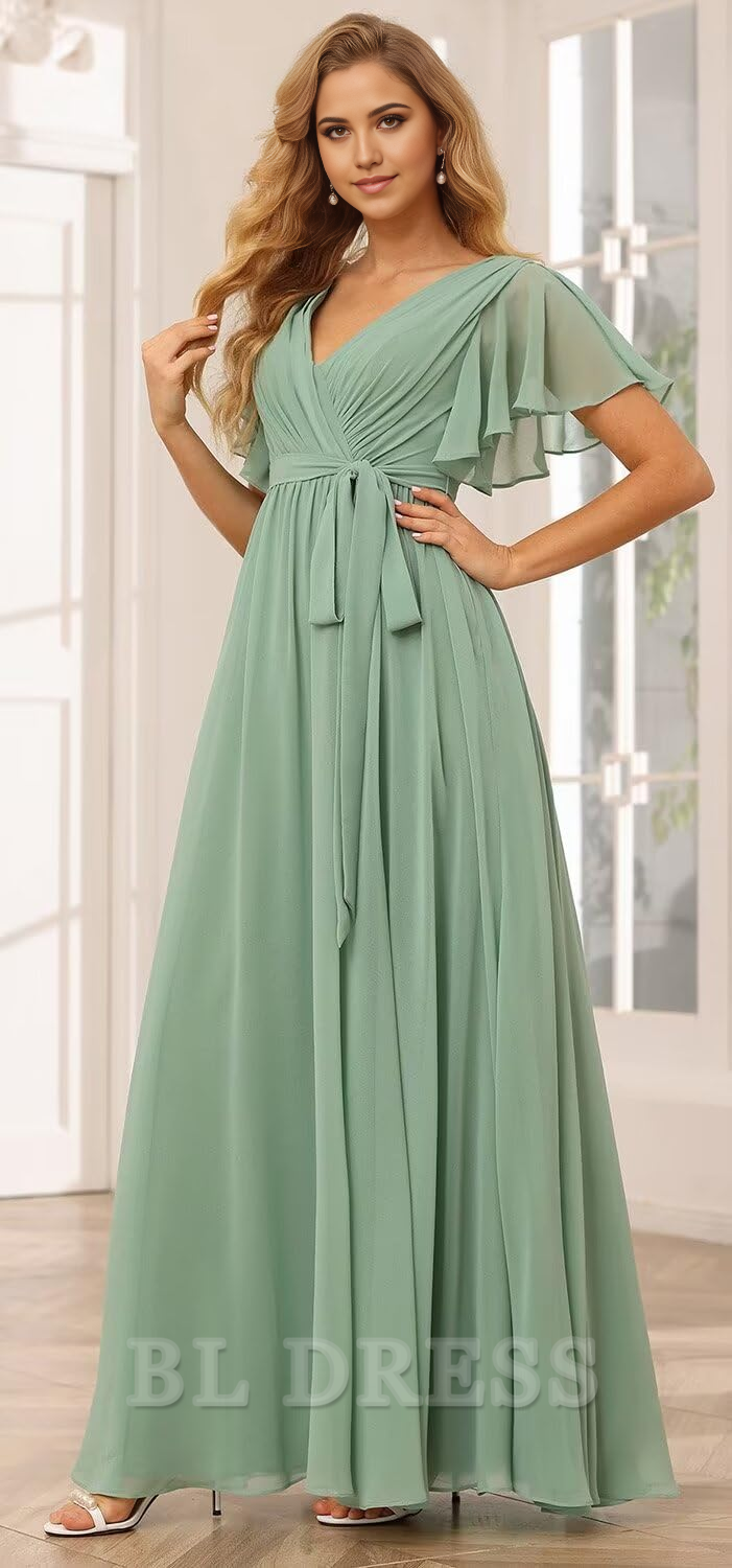 Back view of the long A-line formal dress.
