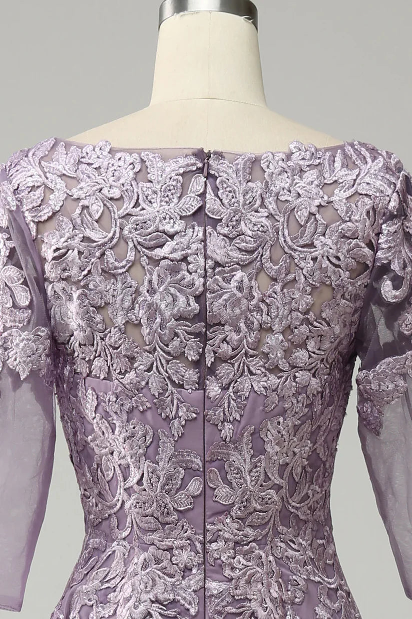 Full length view of the Mother of the Bride dress, showcasing the A-line skirt.