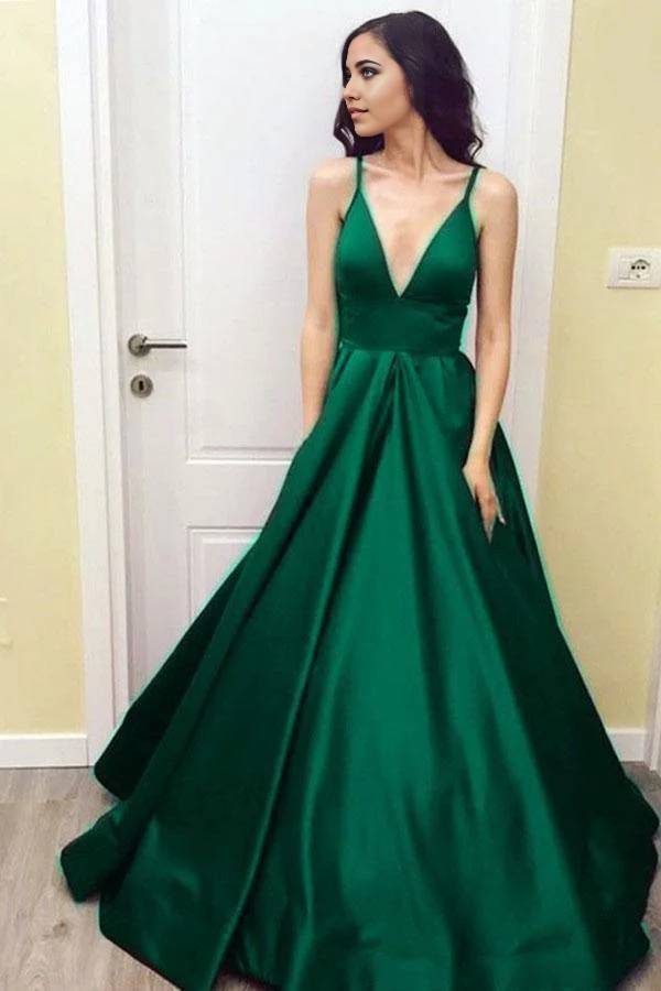 Back view of the floor-length burgundy satin prom dress.